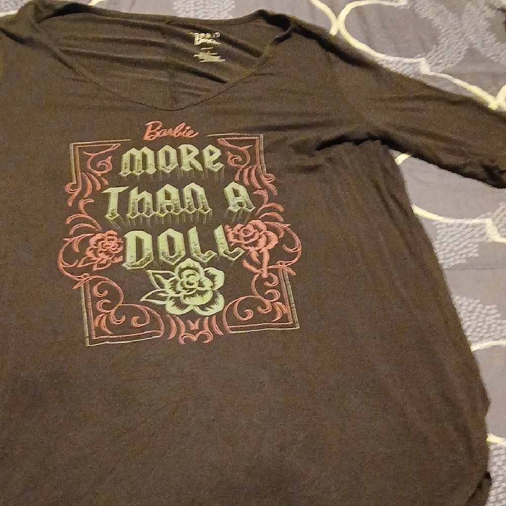 Barbie Black Tee with Pink and Green Floral Print